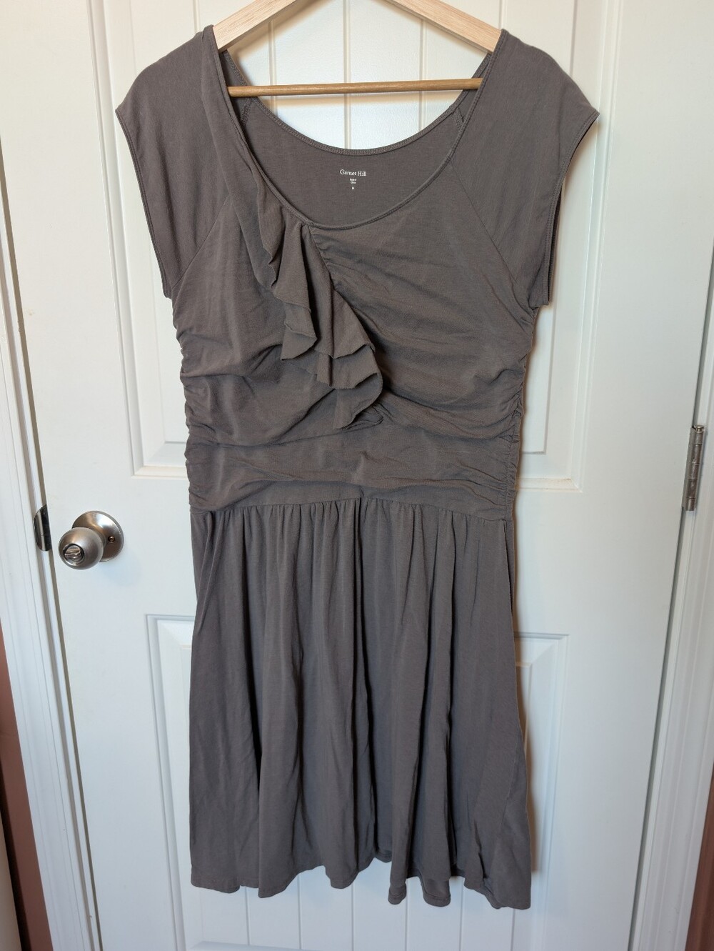 NWOT Garnet Hill Ruffle Top Jersey Midi Dress Medium Grey